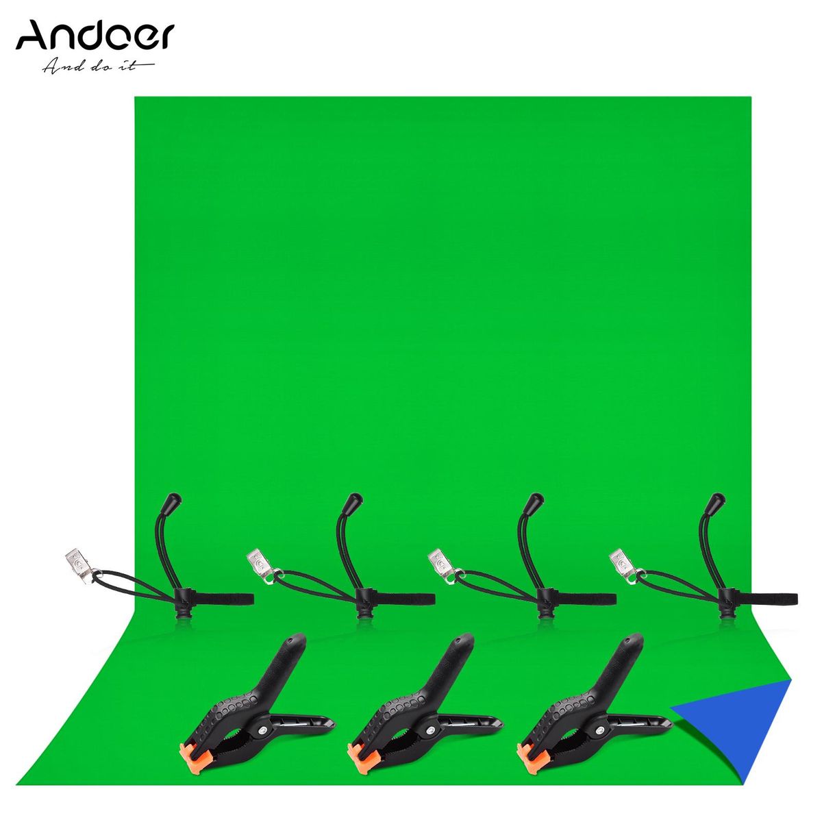 Andoer 1.5 * 2M/ 4.9 * 6.6ft Photography Studio Bi-Color Backdrop Washable Background Screen Polyester-Cotton Material with 3pcs Backdrop Clamps 4pcs Elastic Clips, Blue & Green 2-in-1