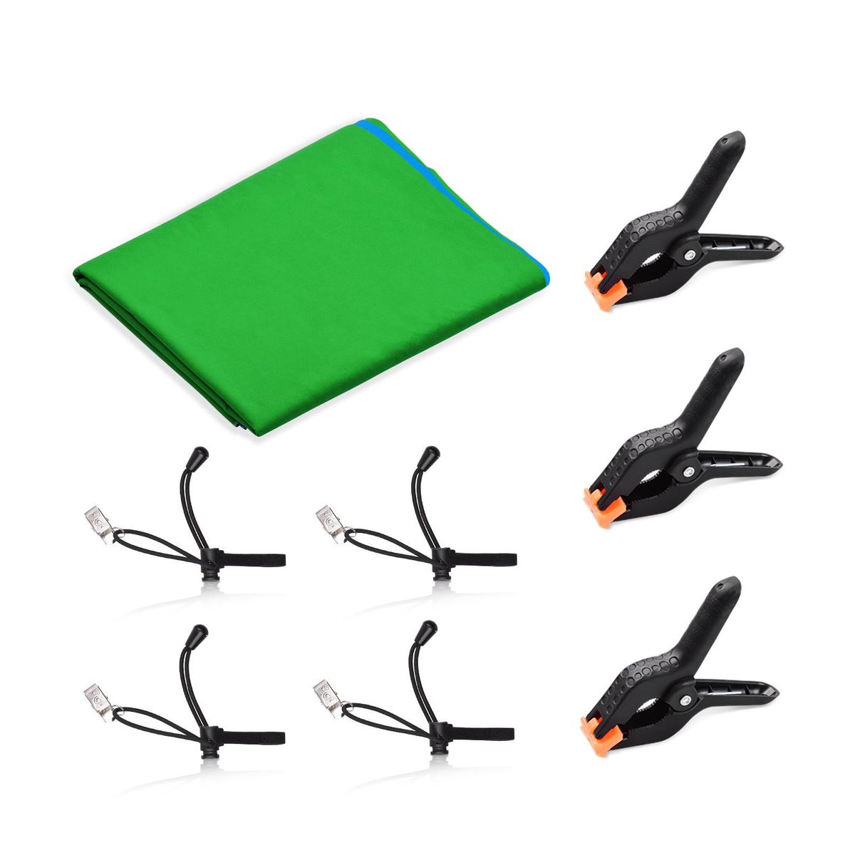 Andoer 1.5 * 2M/ 4.9 * 6.6ft Photography Studio Bi-Color Backdrop Washable Background Screen Polyester-Cotton Material with 3pcs Backdrop Clamps 4pcs Elastic Clips, Blue & Green 2-in-1