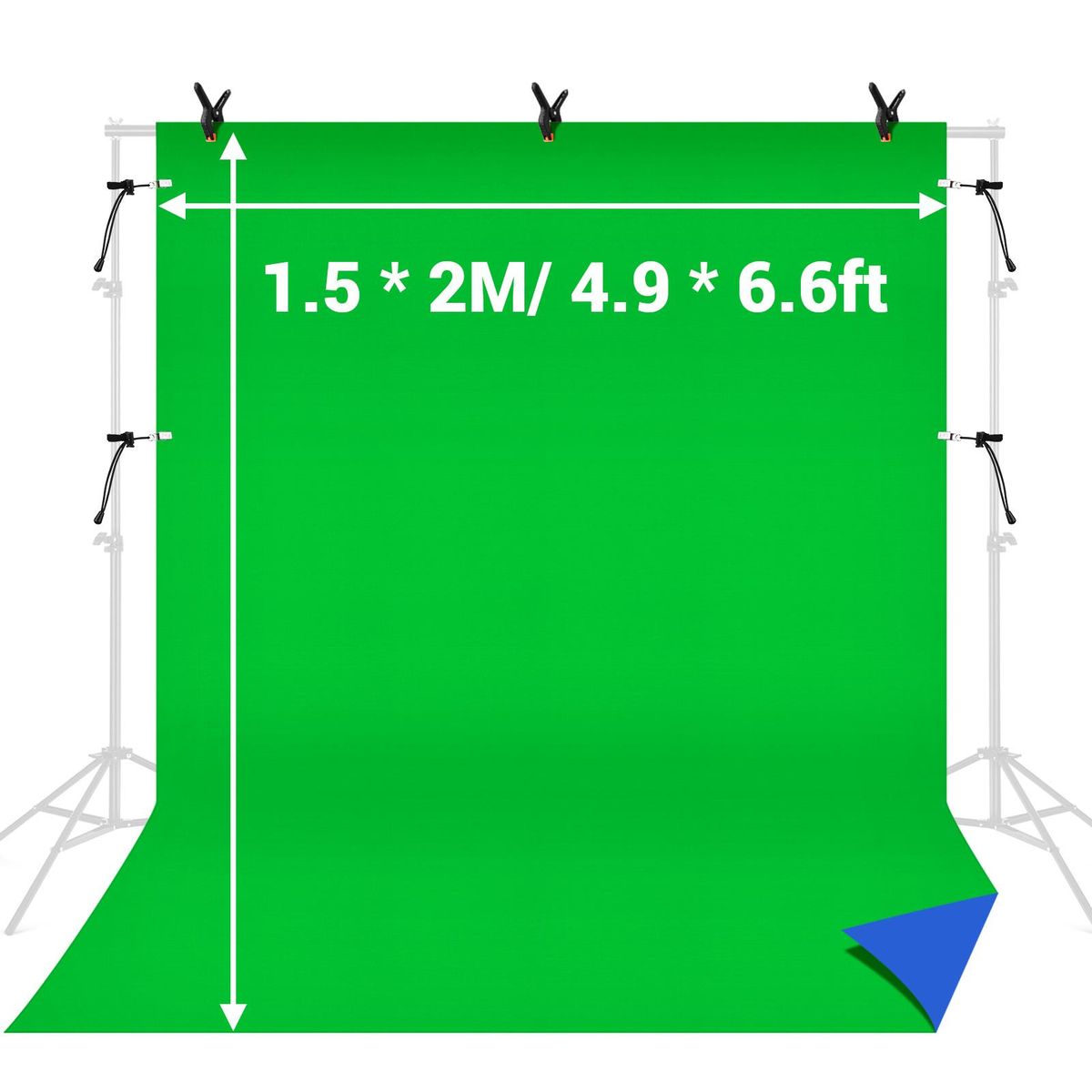 Andoer 1.5 * 2M/ 4.9 * 6.6ft Photography Studio Bi-Color Backdrop Washable Background Screen Polyester-Cotton Material with 3pcs Backdrop Clamps 4pcs Elastic Clips, Blue & Green 2-in-1