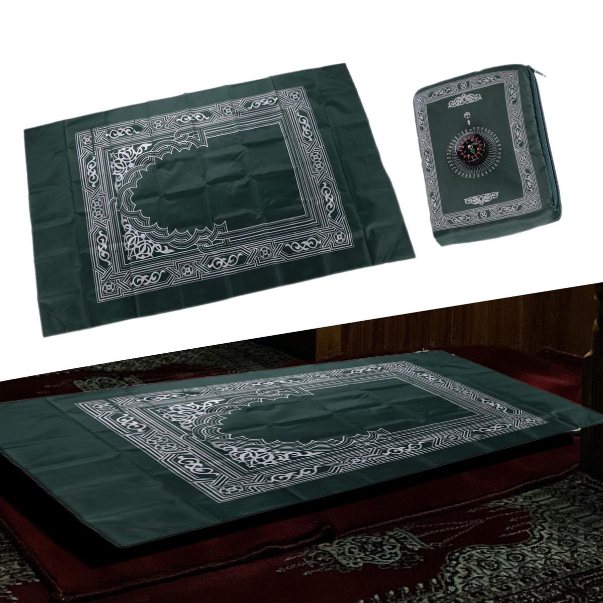 Portable Prayer Mat Rug - Turkish Pocket Praying Rug Thick Dark Green