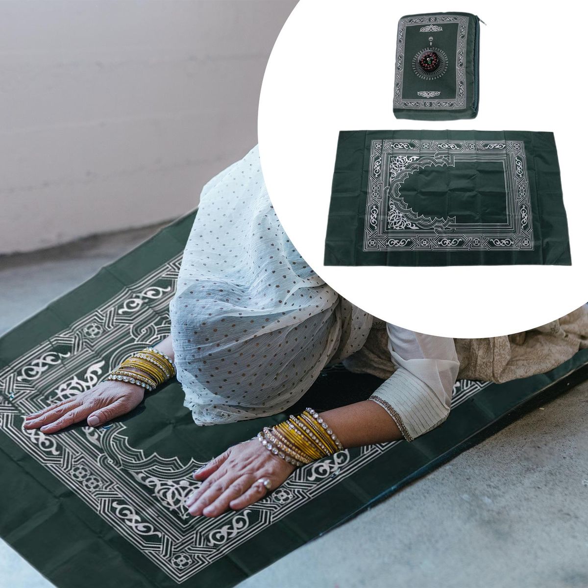 Portable Prayer Mat Rug - Turkish Pocket Praying Rug Thick Dark Green