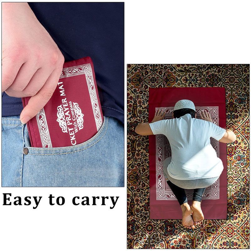 Portable Waterproof Muslim Prayer Mat Travel Compass Pocket
