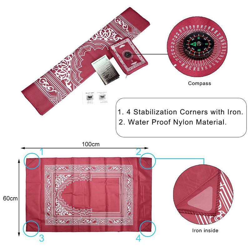 Portable Waterproof Muslim Prayer Mat Travel Compass Pocket