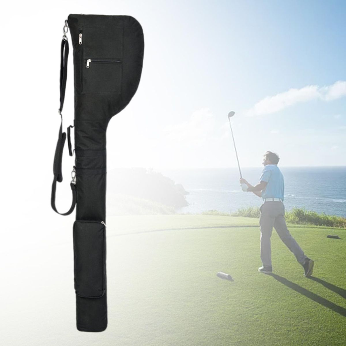 Golf  Bag Clubs Case Zippered Travel Case Black