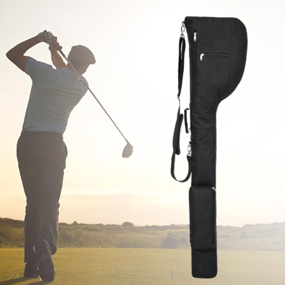 Golf  Bag Clubs Case Zippered Travel Case Black