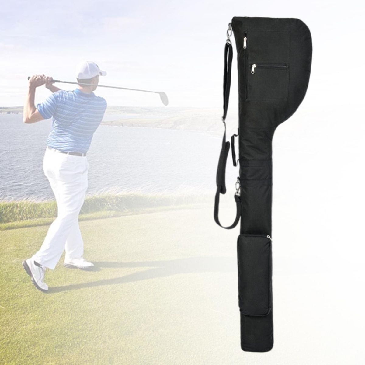 Golf  Bag Clubs Case Zippered Travel Case Black