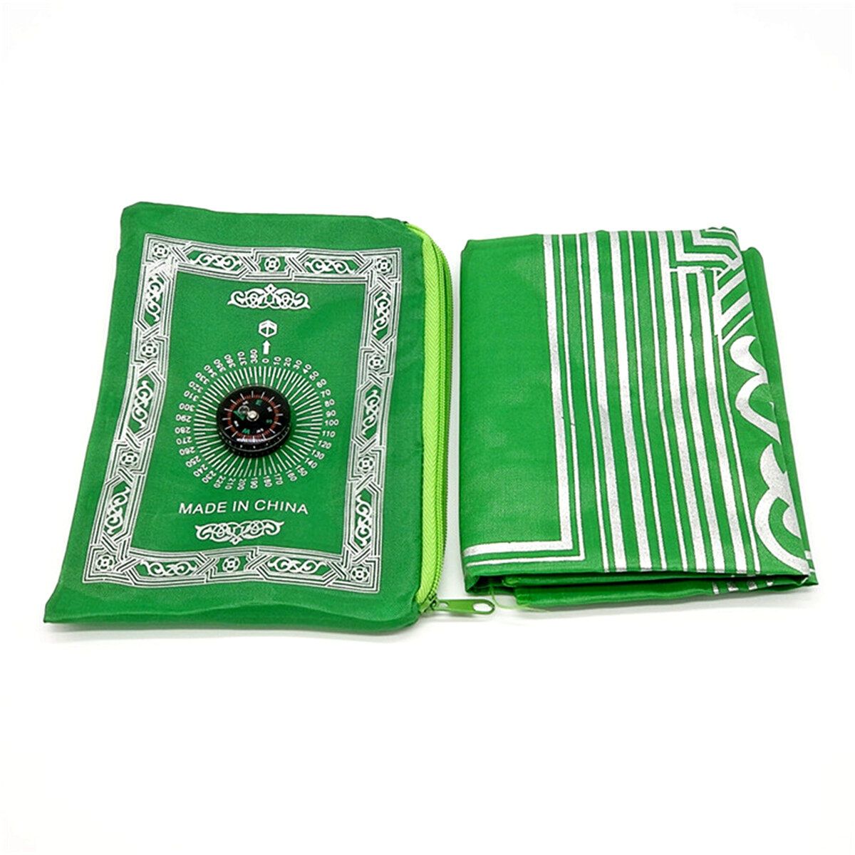 Eid Mubarak Islamic Muslim Pocket Prayer Rug Mat Travel Lightweight PVC Plastic Blanket Green