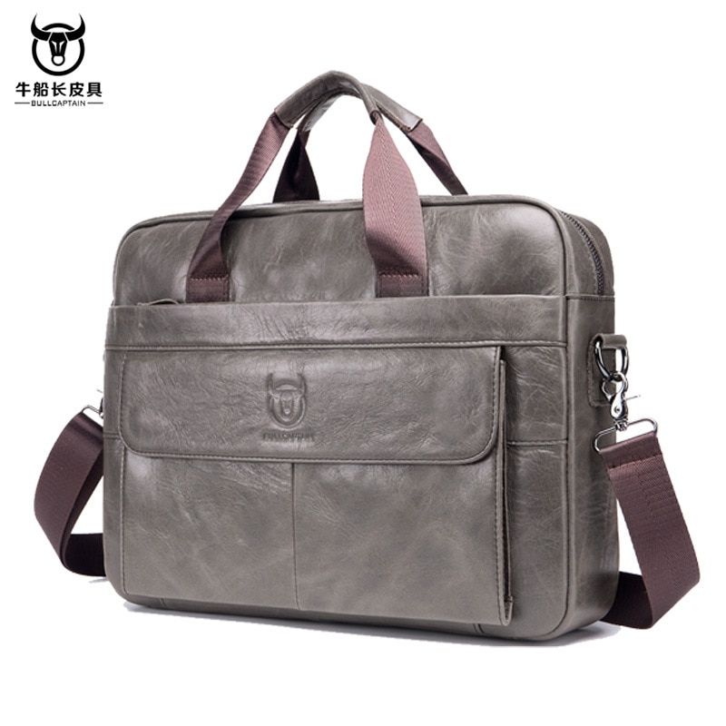 BULLCAPTAIN Cowhide Leather Briefcase Mens Genuine Leather Handbags Crossbody Bags High