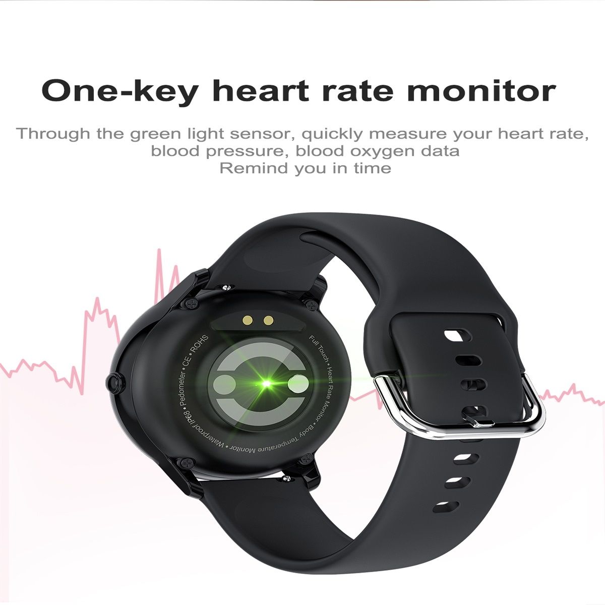 Smart Watch, IP68 Waterproof, Support Temperature/Heart Rate/Blood Pressure/Sleep  Monitoring(Pink)