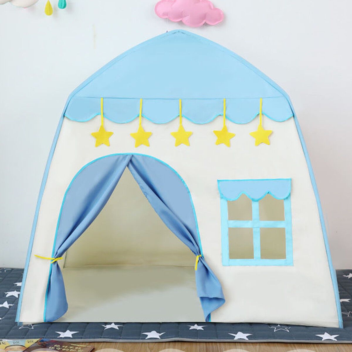 Kids Tent Playhouse Play Teepee Indoor Outdoor Developmental Castle Children Xmas Toys Gift Boys Girls Blue