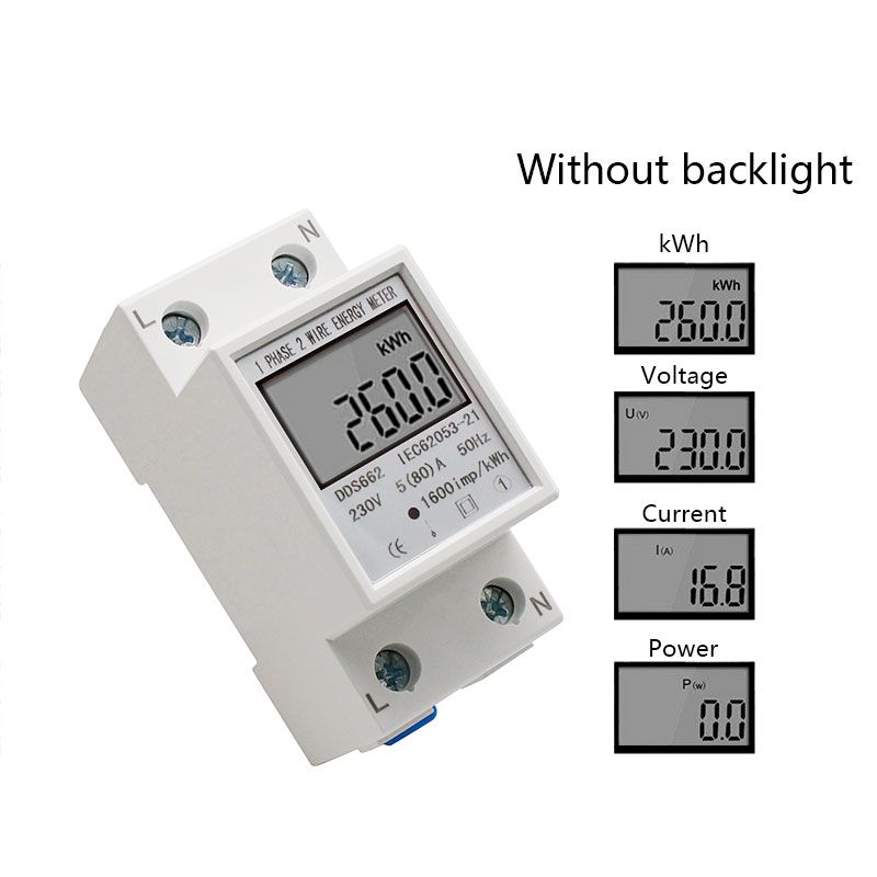 Single Phase Two Wire LCD Digital Display Wattmeter Power Consumption Energy Electric Meter KWh AC 230V 50Hz Electric Din Rail