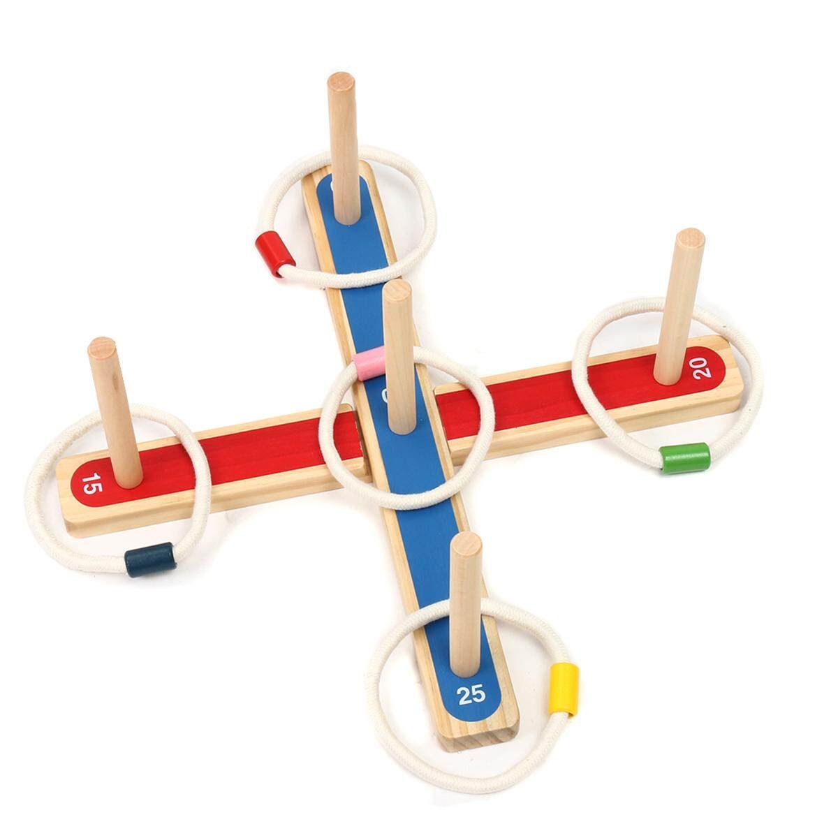 Rope Hoop Wooden Quoits Fun Ring Toss Game Set Pegs Hoopla Activity Toys Ringer