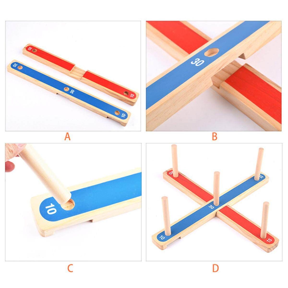 Rope Hoop Wooden Quoits Fun Ring Toss Game Set Pegs Hoopla Activity Toys Ringer