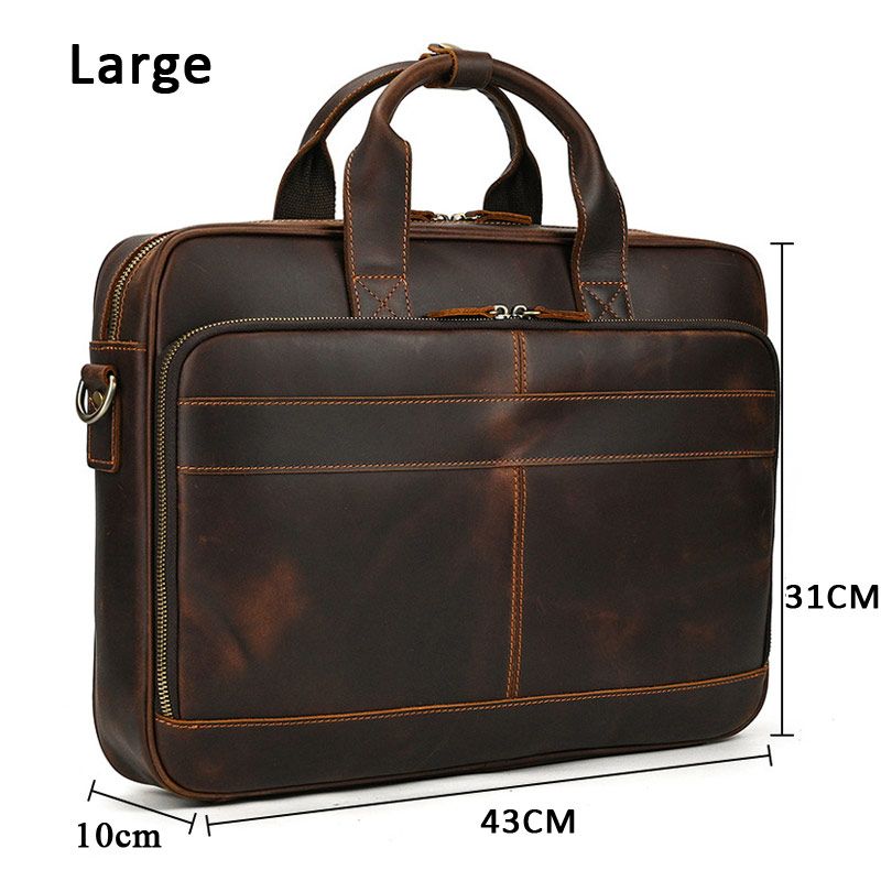 Retro Men's Briefcase Leather Business Commuter Bag Crazy Horse Leather Computer Handbag