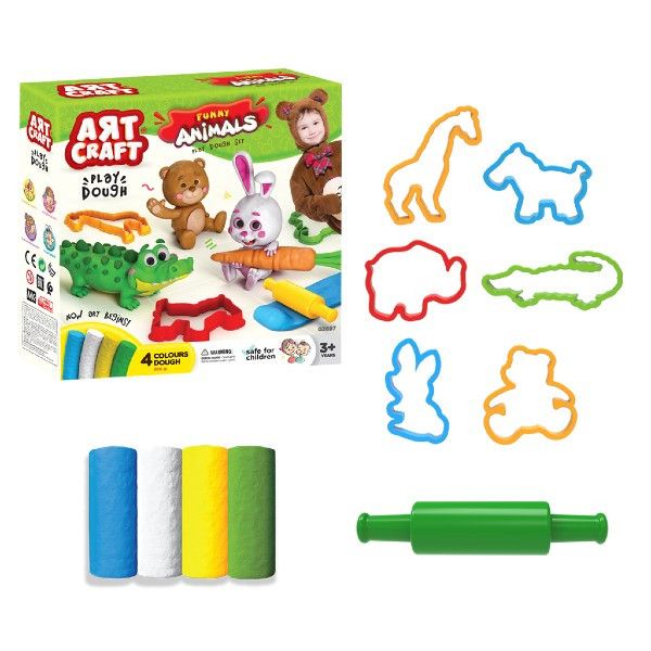 Art Craft Play Dough Animals Set - 4 Color Dough, 200gr