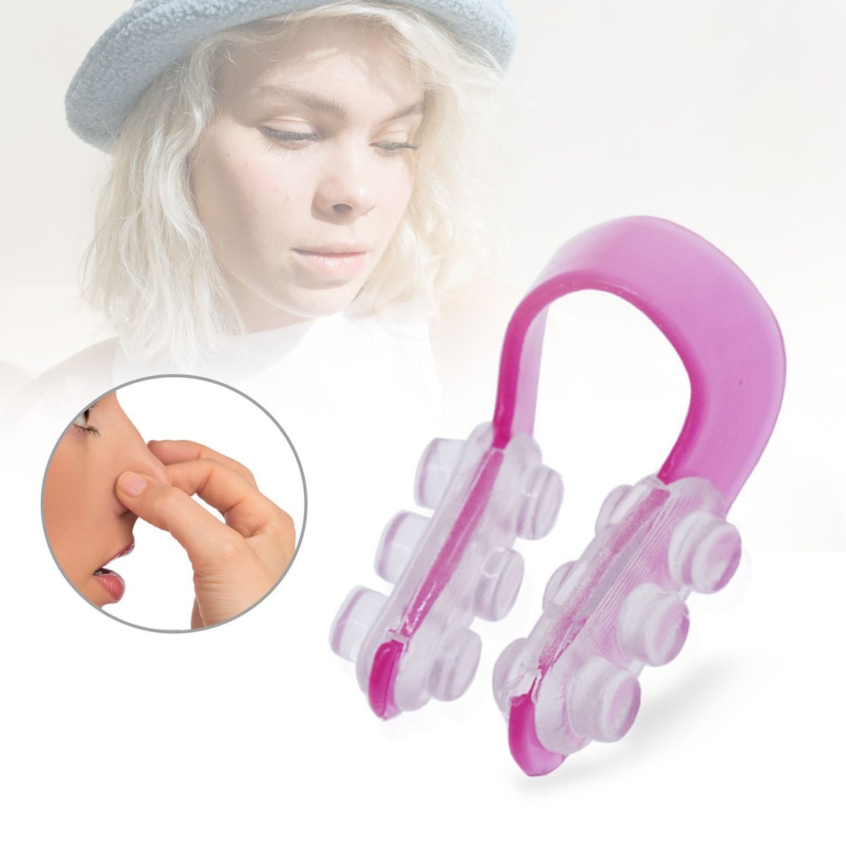 Pink U-shape Soft Silicone Nose Clip Portable Nose