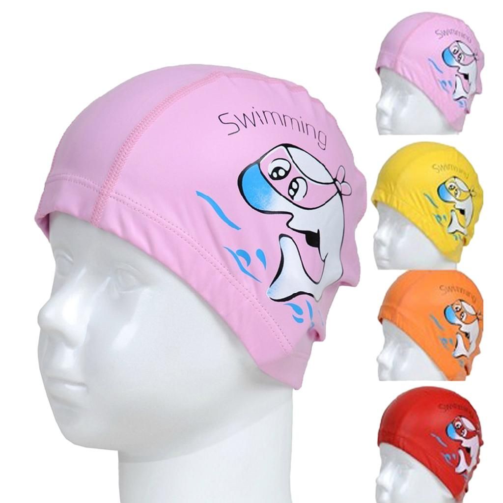 Children's Waterproof Cartoon Dolphin Swimming Cap Ear Protection Pink