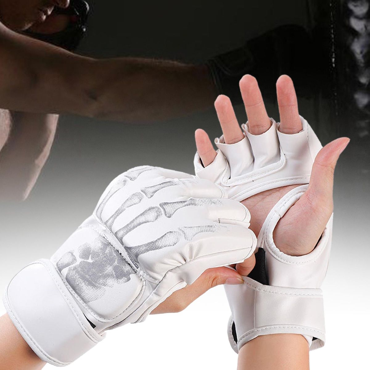 Mma Boxing Gloves Sport Mittens Half Mitts For Youth Demon Hand White