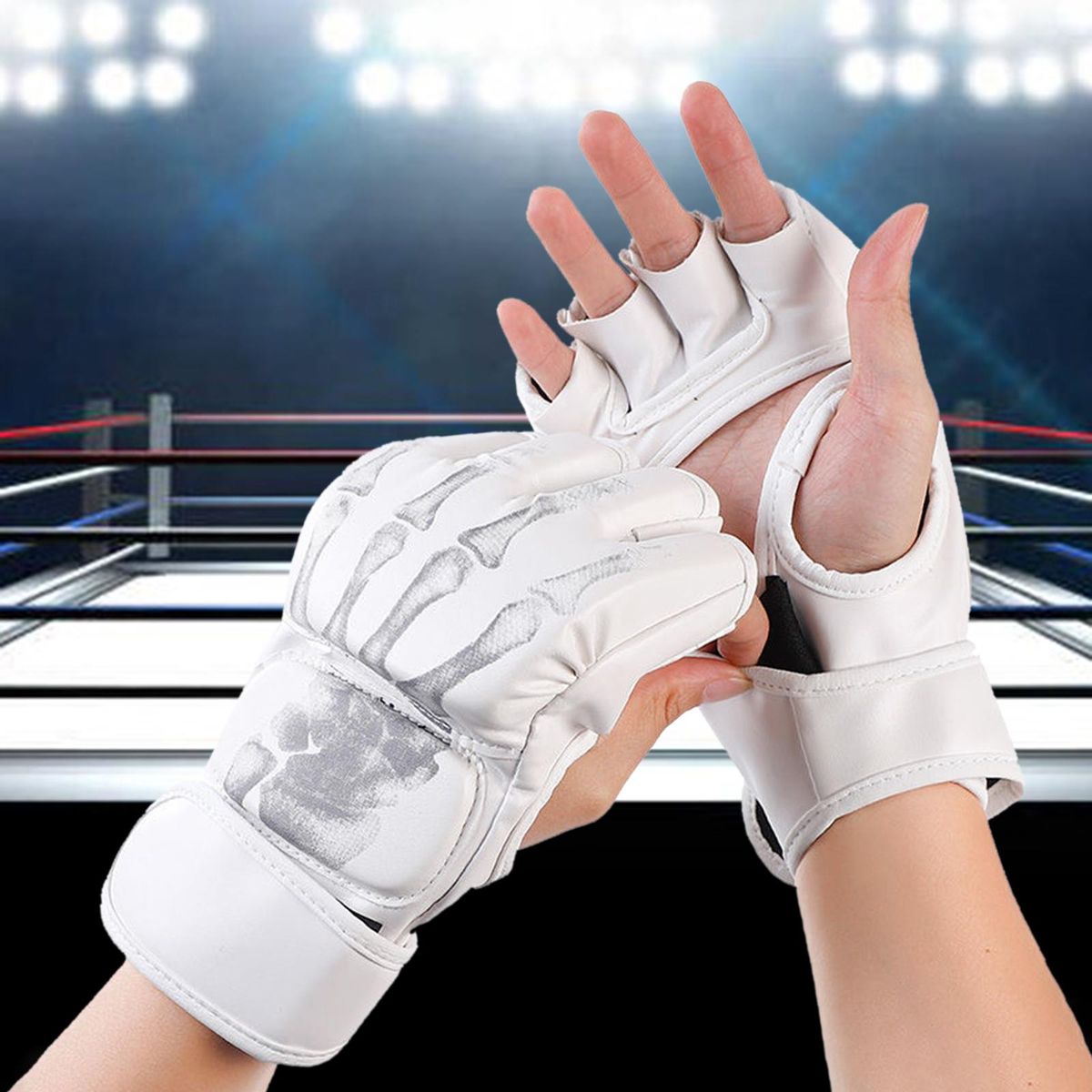 Mma Boxing Gloves Sport Mittens Half Mitts For Youth Demon Hand White