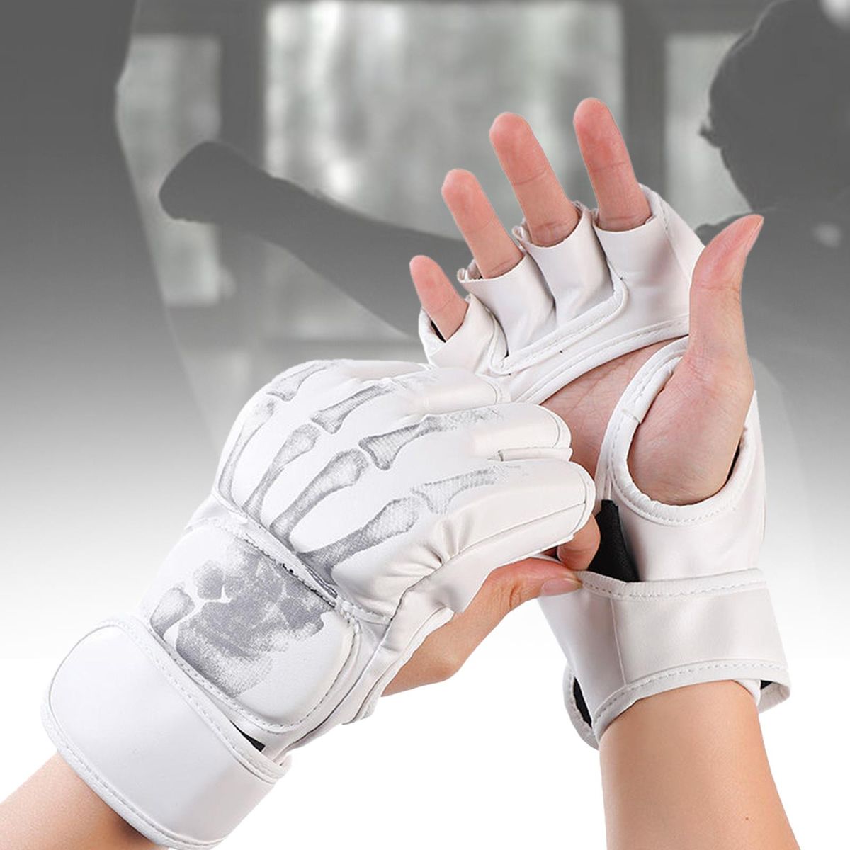 Mma Boxing Gloves Sport Mittens Half Mitts For Youth Demon Hand White