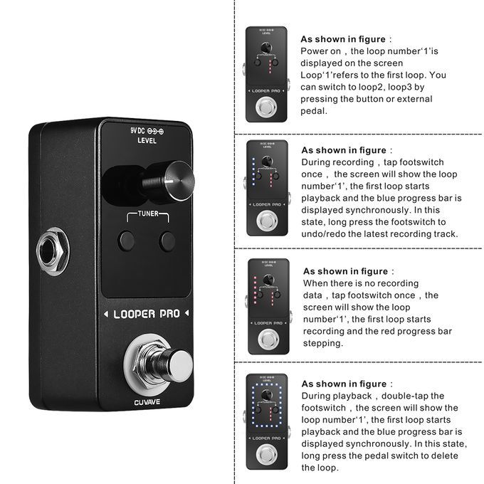 CUVAVE LOOPER PRO Guitar Loop Pedal 9 Loops Total 40-