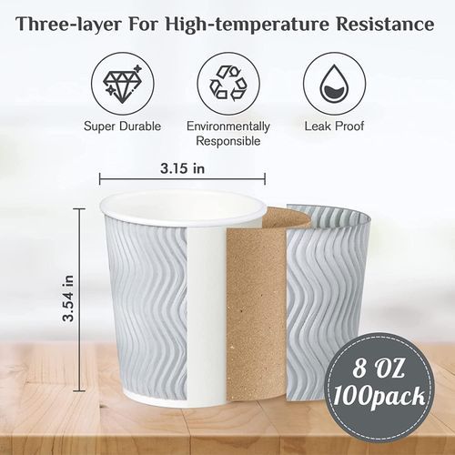 MUCHII [100 Pack] 8oz Disposable Coffee Cups, Paper Cups