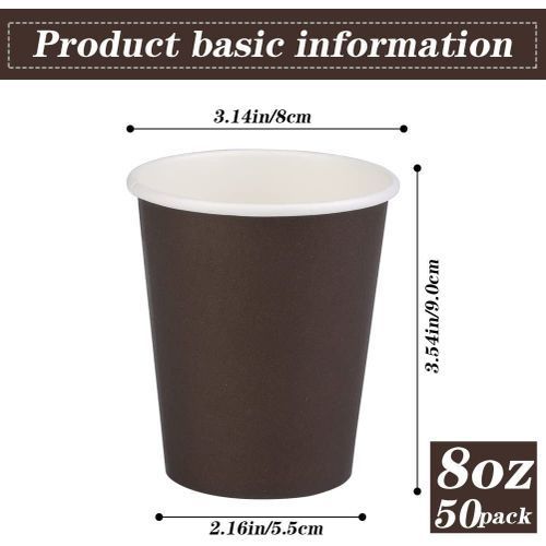 Giwrmu 50 Pack Disposable Paper Cups, 8 Oz Hot Brown Coffee