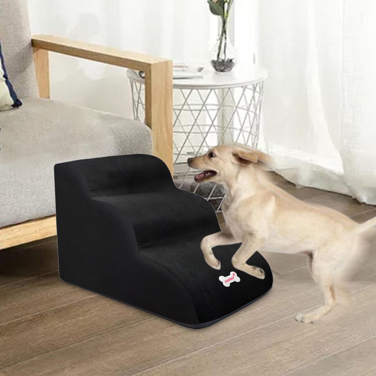 Dog Stairs 3 Steps Dog Ramp For Small Dogs Cats Soft Black