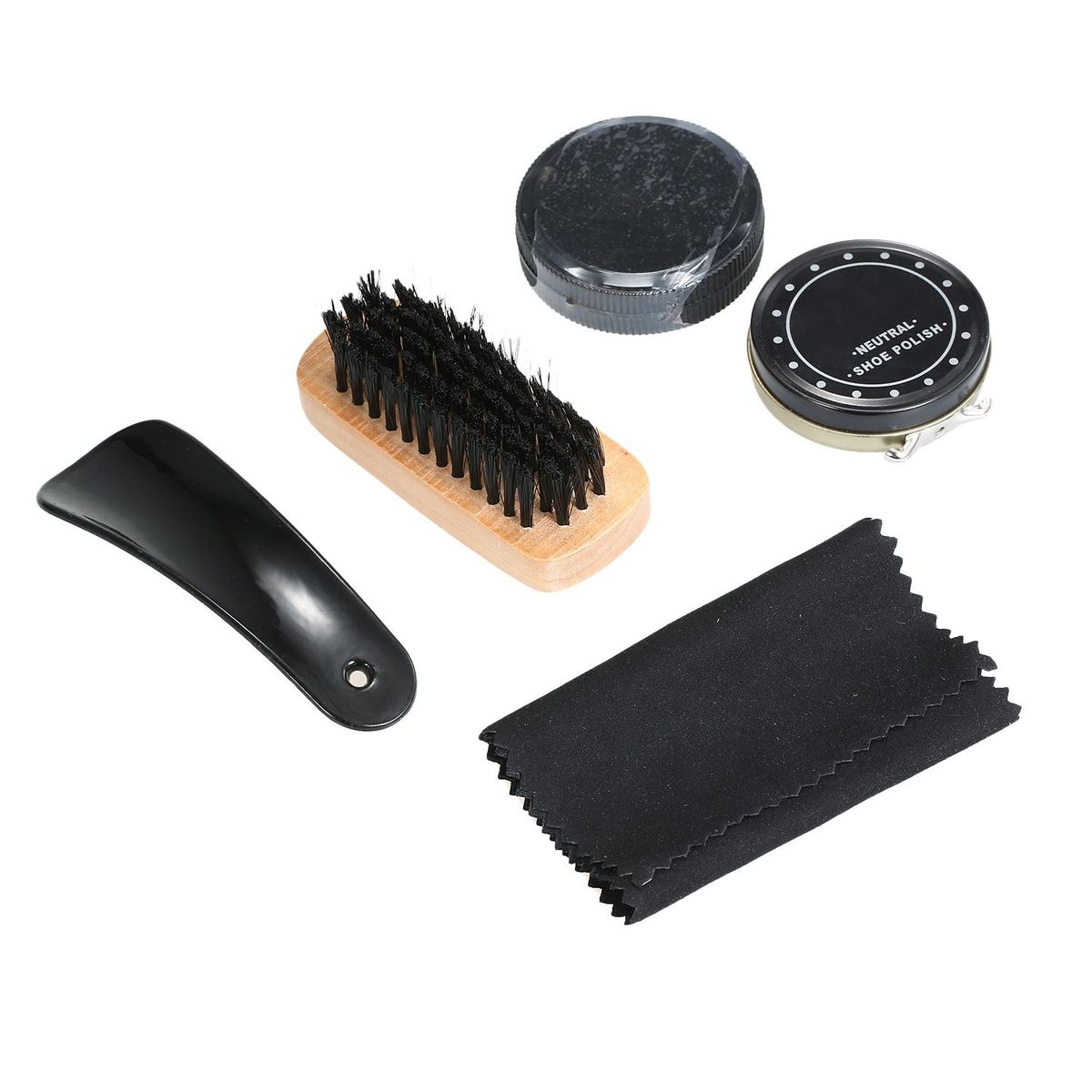 6PCS Shoe Polish Care Kit Leather Shoe Shine Set Shoe Brushes Compact Shoe Cleaning Kit with PU Leather Case Black