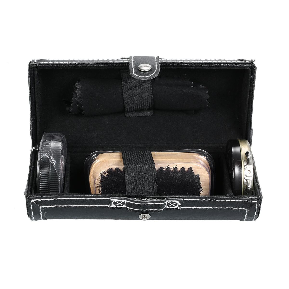 6PCS Shoe Polish Care Kit Leather Shoe Shine Set Shoe Brushes Compact Shoe Cleaning Kit with PU Leather Case Black