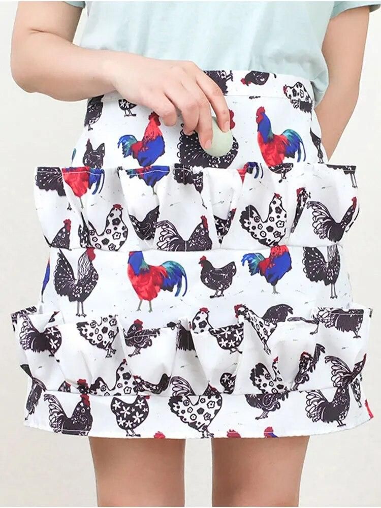 Chicken Egg Collection Apron Printed Pick Up Eggs Cooking Rice Anti-Dirty Multi-Pocket Apron Dishwash Anti-break Washable Skirt