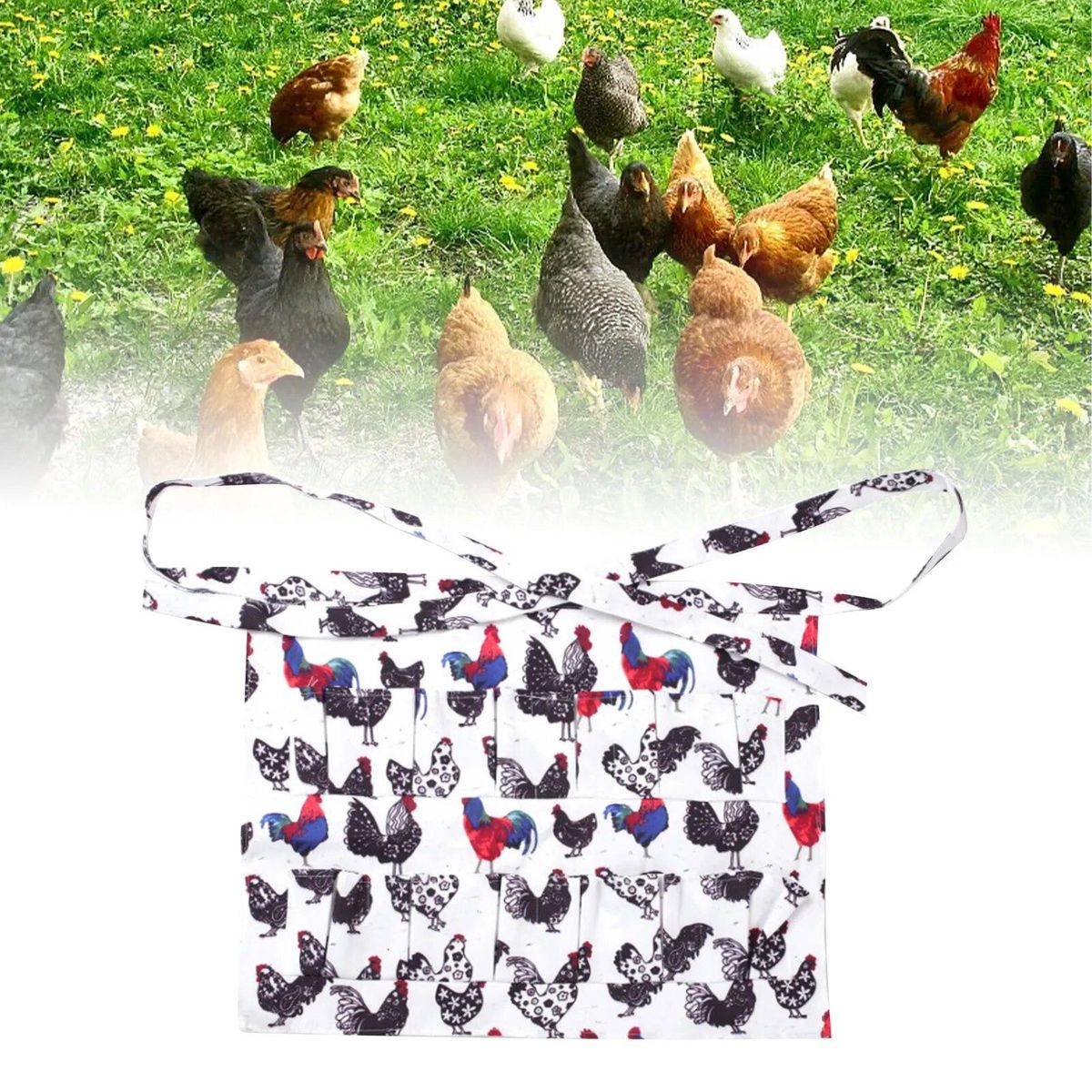 Chicken Egg Collection Apron Printed Pick Up Eggs Cooking Rice Anti-Dirty Multi-Pocket Apron Dishwash Anti-break Washable Skirt