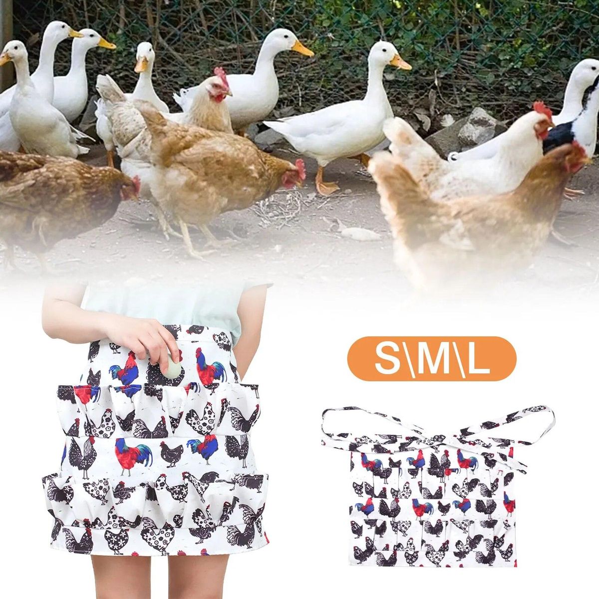 Chicken Egg Collection Apron Printed Pick Up Eggs Cooking Rice Anti-Dirty Multi-Pocket Apron Dishwash Anti-break Washable Skirt