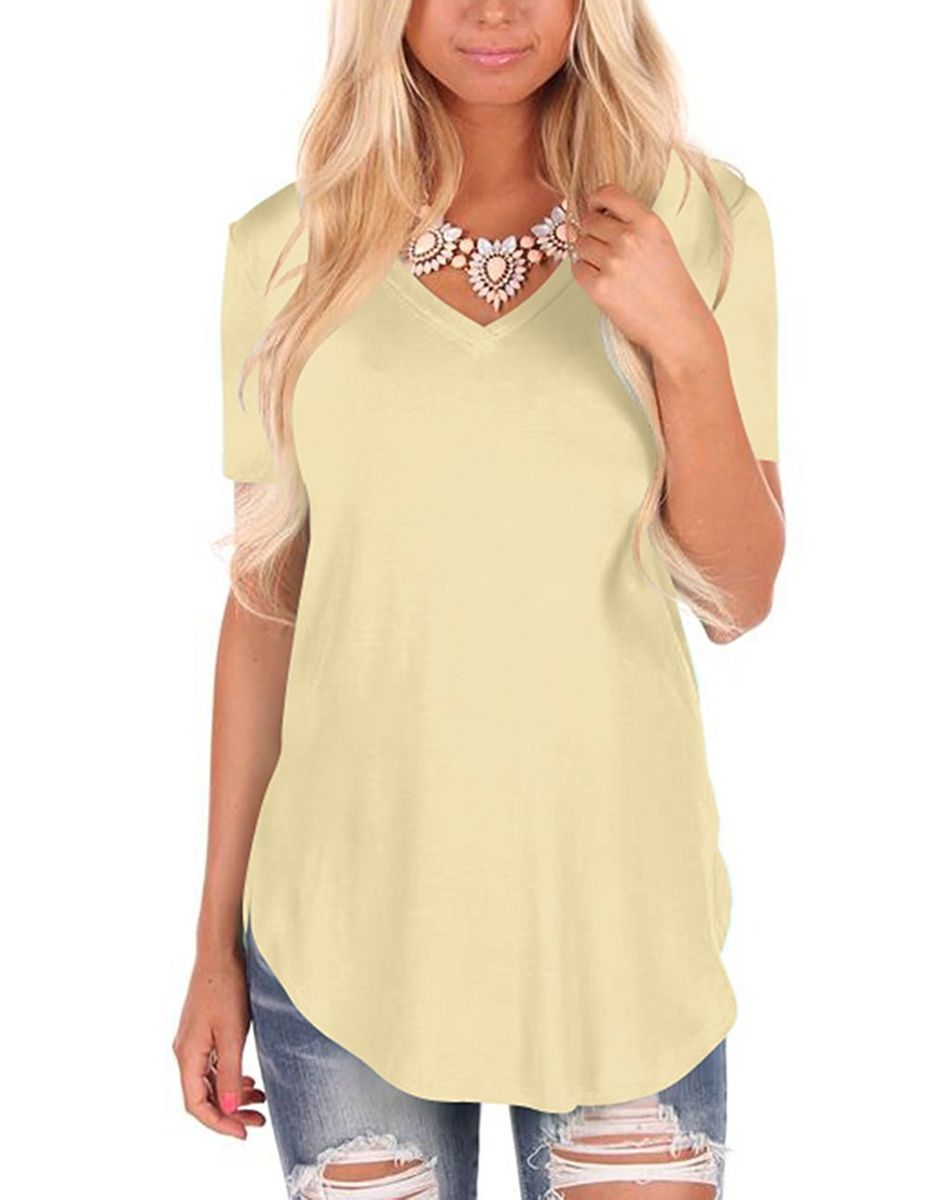 Wish Summer European And American V-neck Knitted Solid Color