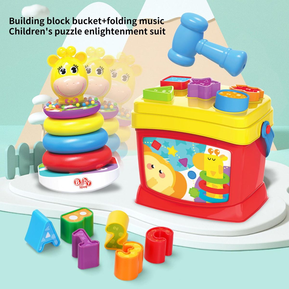 Shape Sorter Toy Geometric Figure Rainbow Tower Stacking Ring Multicolor