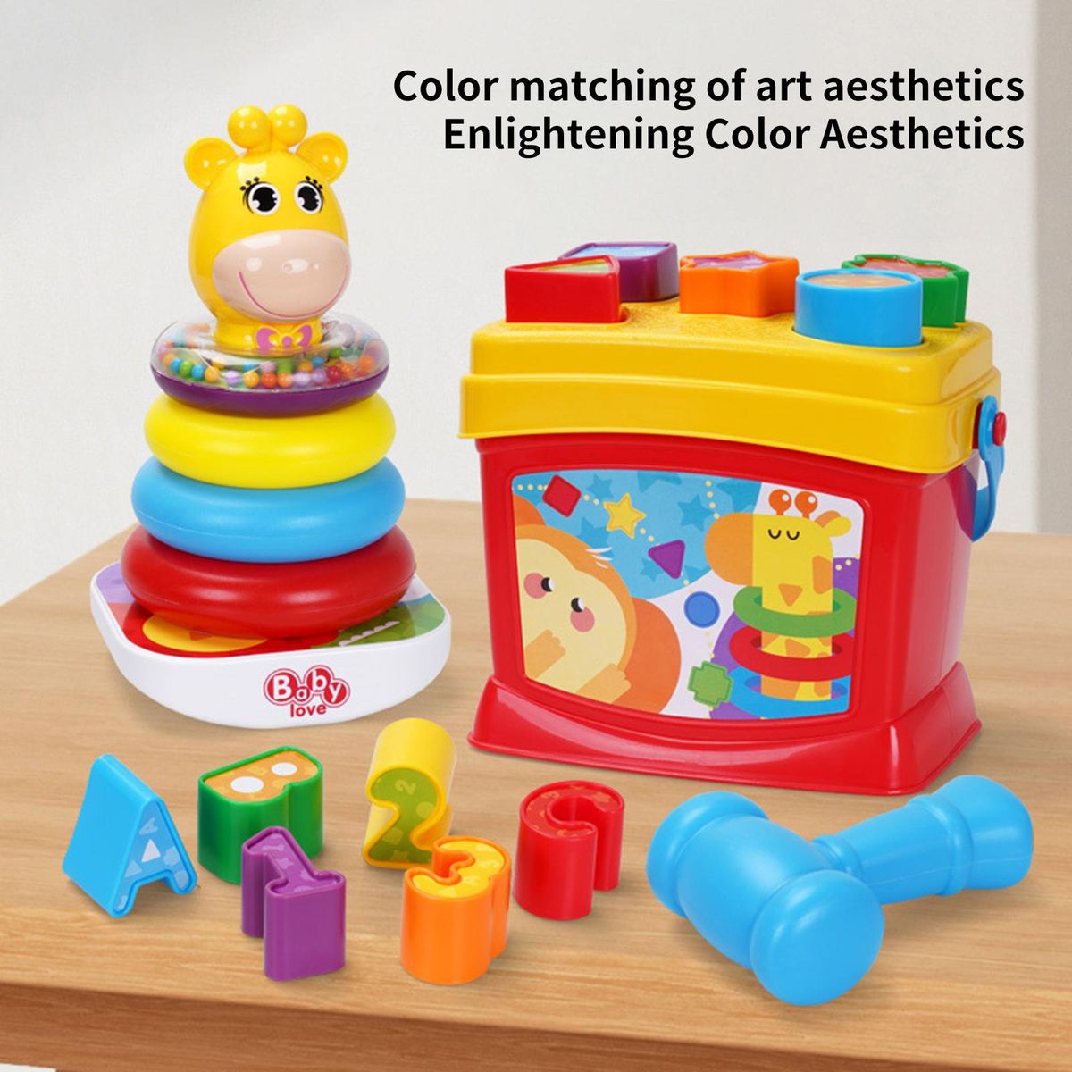 Shape Sorter Toy Geometric Figure Rainbow Tower Stacking Ring Multicolor