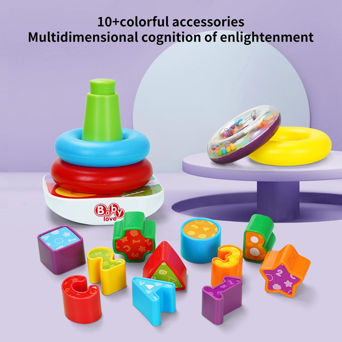 Shape Sorter Toy Geometric Figure Rainbow Tower Stacking Ring Multicolor
