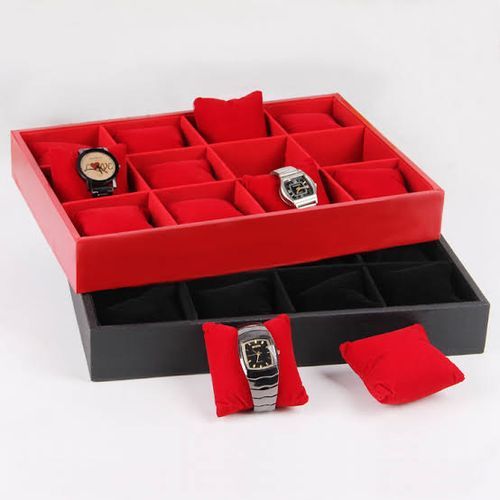Velvet 12 Grids Watch Box Tray With Pillow Bracelet Display Tray Box Necklace Earring Container Boxes Case Jewelry Organizer