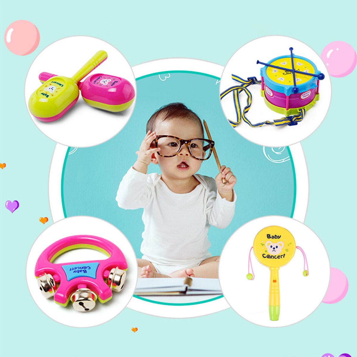 5pcs/Set Baby Boy Girl Drum Musical Instruments Kids Band Kit Children Gift Toys