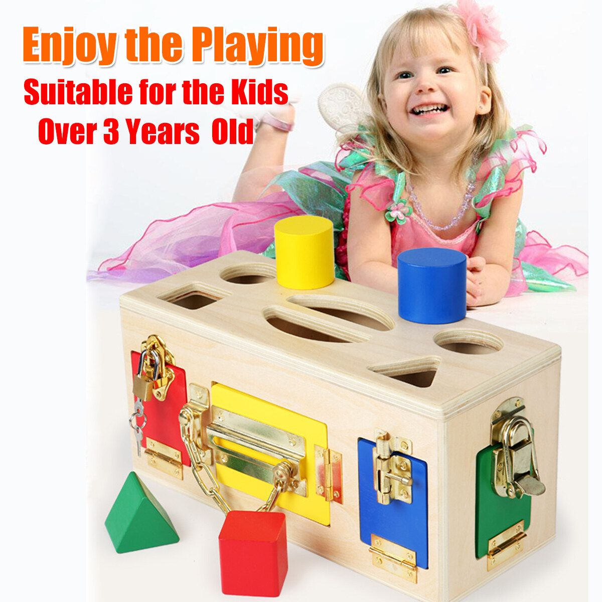 29x12x14cm Wooden Montessori Lock Latch Box Toy For Children Kids Early Education Toy Gift