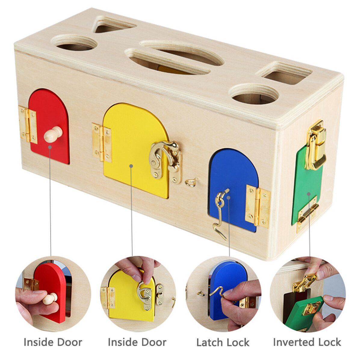 29x12x14cm Wooden Montessori Lock Latch Box Toy For Children Kids Early Education Toy Gift
