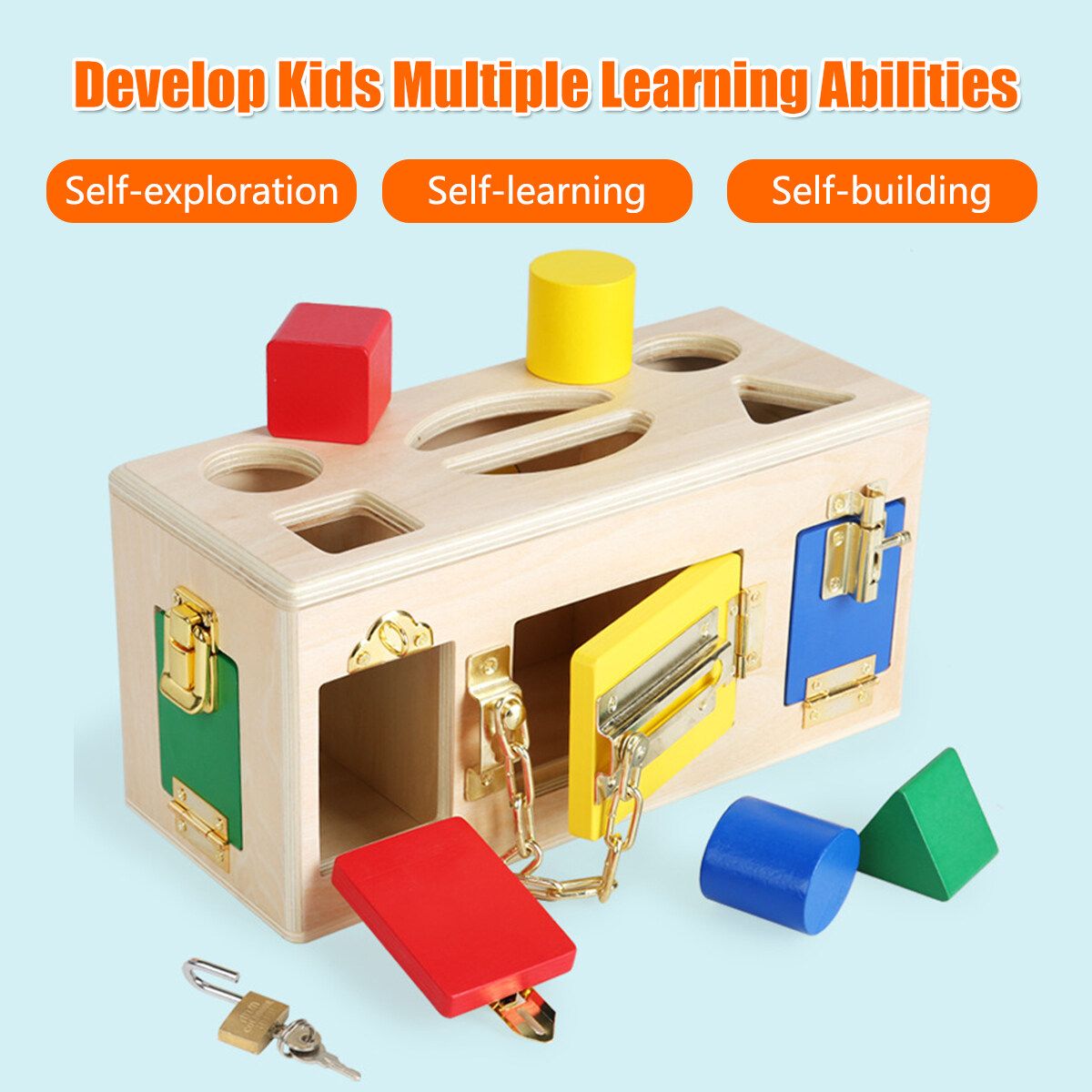 29x12x14cm Wooden Montessori Lock Latch Box Toy For Children Kids Early Education Toy Gift