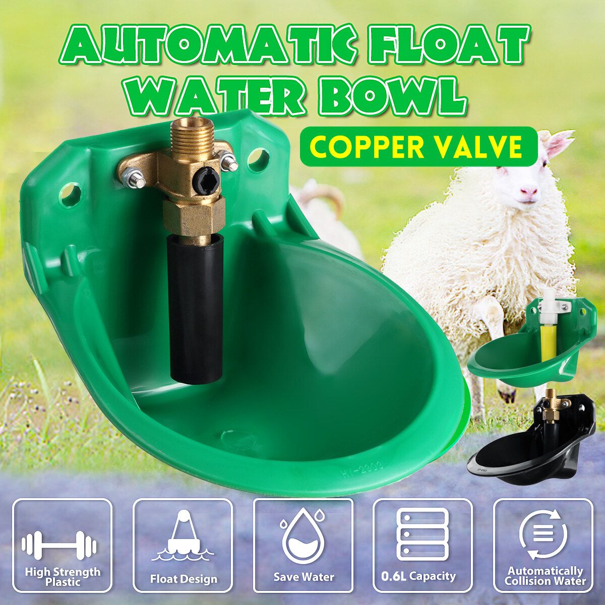 Large Plastic Automatic Water Drinker Waterer Fountains Bowl Trough Switch Feed Water Machine Thicken Drop Wear Resistance Energy Saving Water For Goat Sheep Pig Piglet Livestock Animal Pet Copper Valve