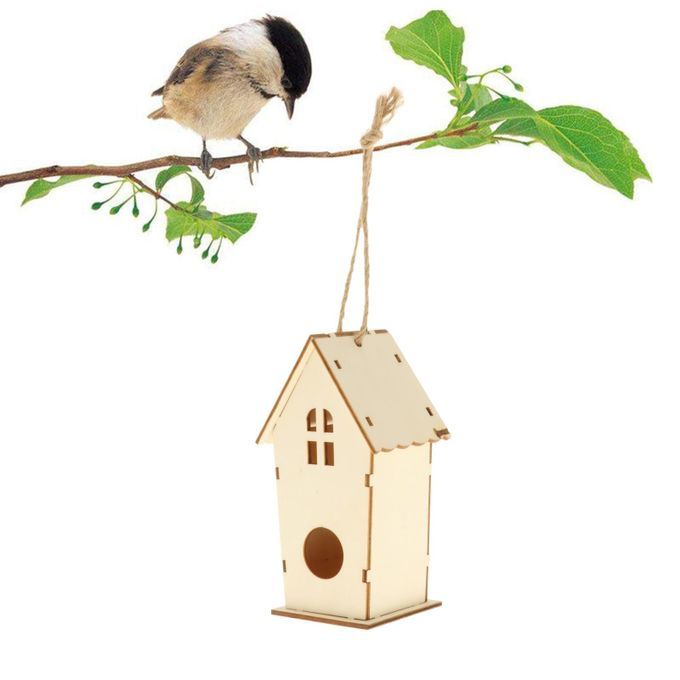 Unfinished Wooden Bird House Garden Hanging DIY Birds Nest Style 1