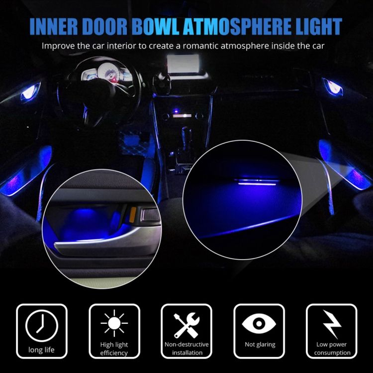 4 PCS Universal Car Colorful LED Inner Handle Light