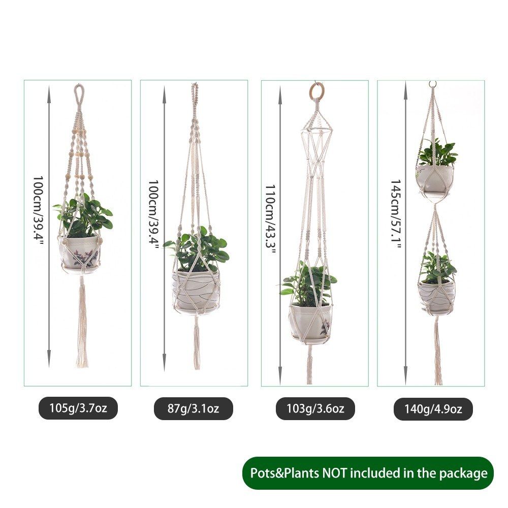 Set Of 4 Plant Hangers Handmade Cotton Macrame Plant Holder