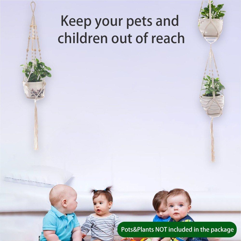 Set Of 4 Plant Hangers Handmade Cotton Macrame Plant Holder