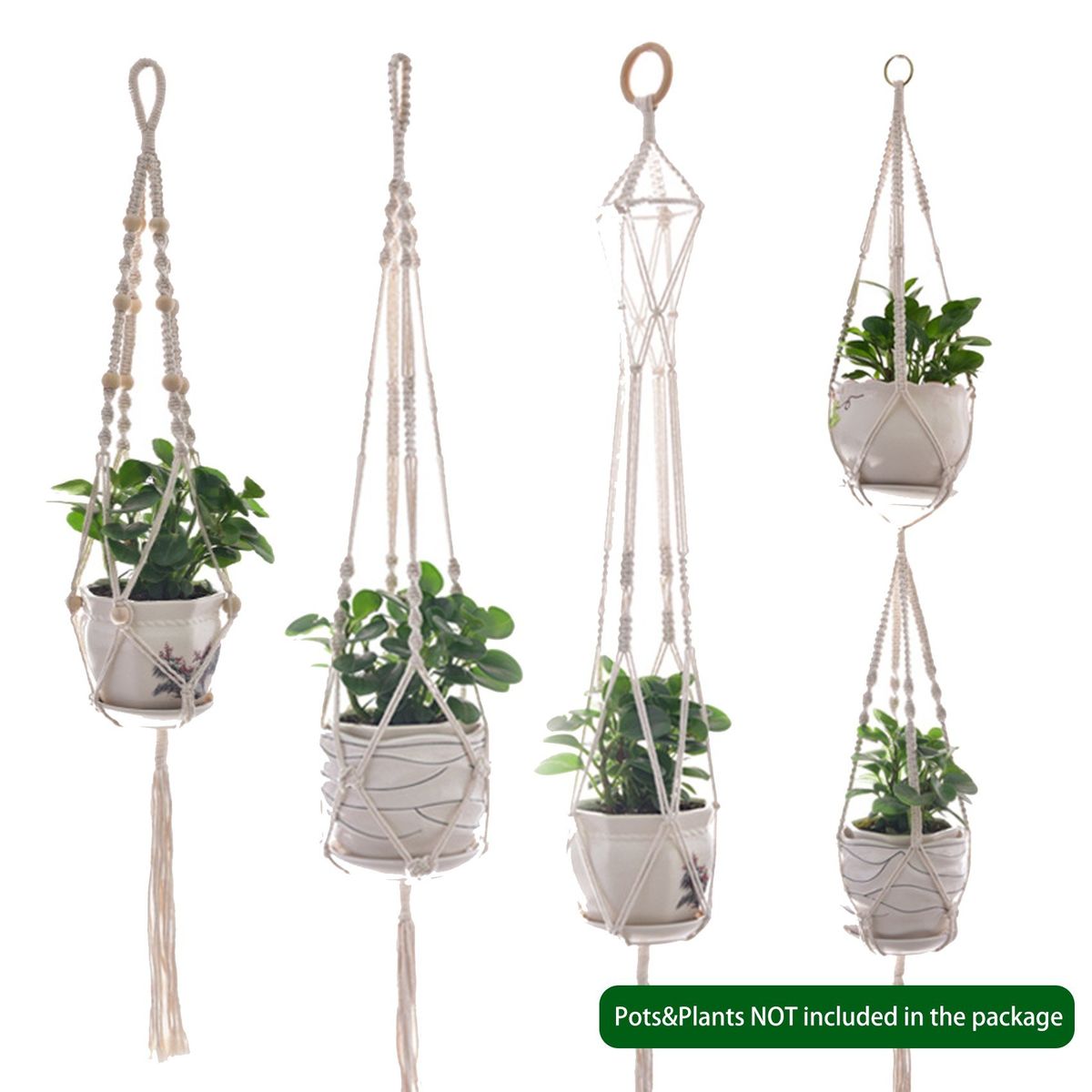 Set Of 4 Plant Hangers Handmade Cotton Macrame Plant Holder