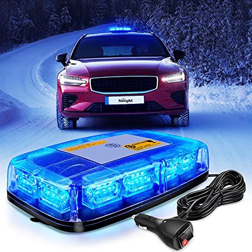 Nilight 12 Roof Top Strobe Lights 48LED Blue Hazard Light Em