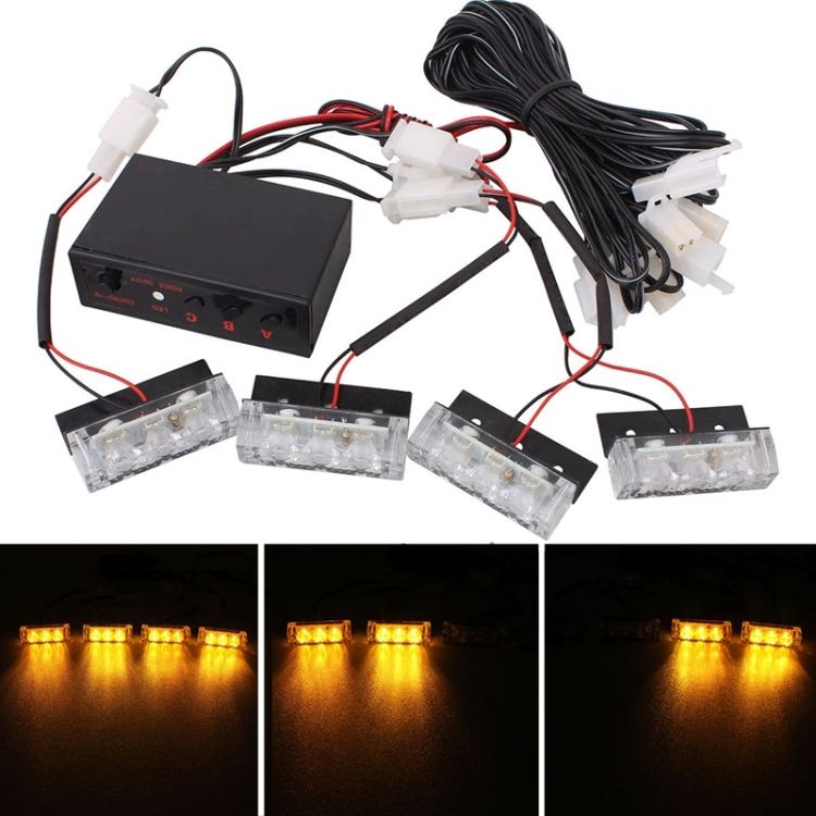 4 X 3 LED Car Front Grille Police Warning Lights Pack Of 4